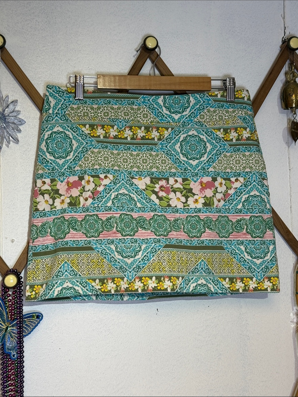 Versona Teal, Pink & Yellow Patterned Mini Skort